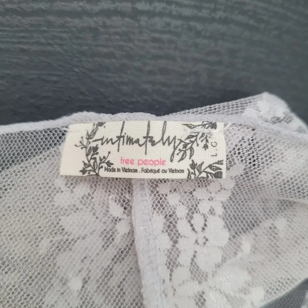 Intimately Free People Sheer Floral Lace Long Sleeve Top Gray Sz L Fairy Dainty